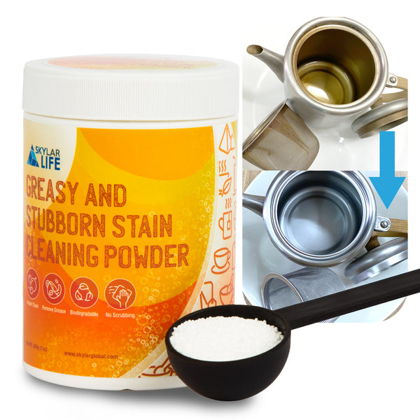 Skylarlife Greasy and Stubborn Stain Cleaning Powder Fast Acting Tea Coffee Stain Remover Cleaning Powder Quickly Removes Stubborn Stains Cleaning Kit for kitchen stainless steel and plastic